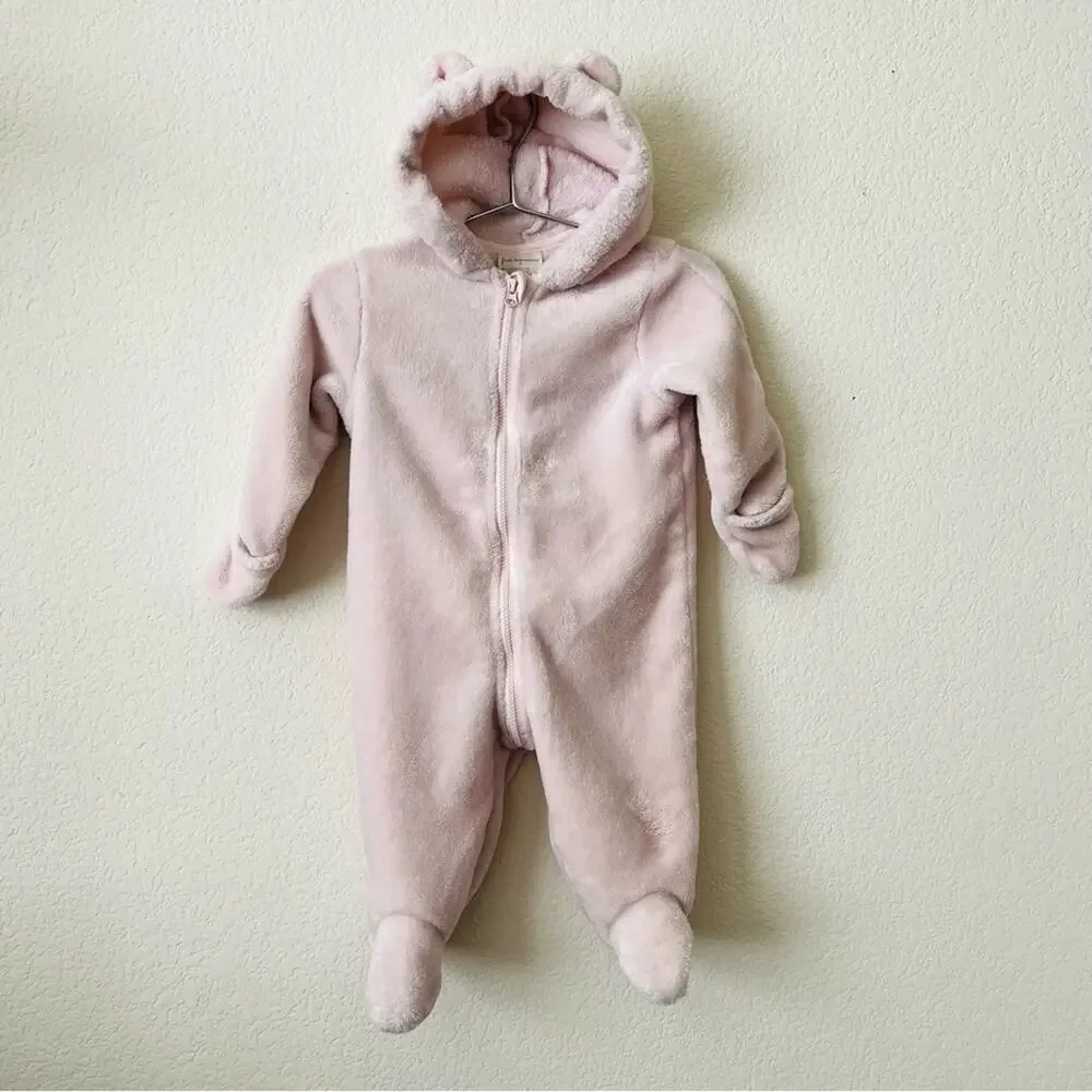 First Impressions Whisper Pink Zip Furry Bunting Footie Onesie Ear Hoodie